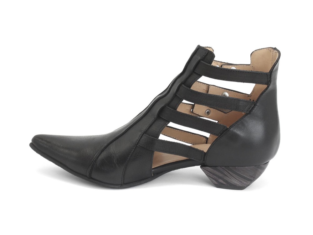 John Fluevog Bekkie - Black | Strappy Leather Ankle Boots
