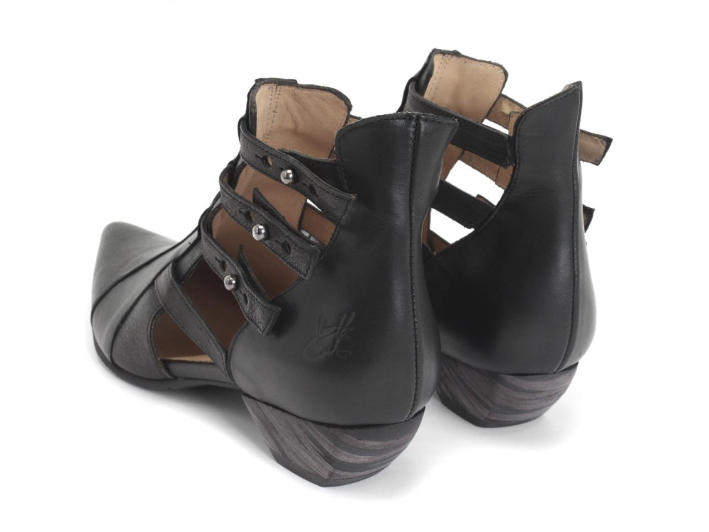 John Fluevog Bekkie - Black | Strappy Leather Ankle Boots