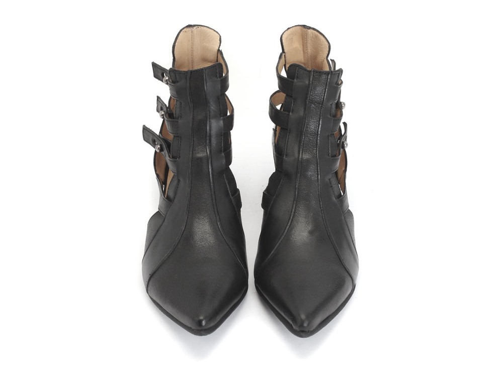 John Fluevog Bekkie - Black | Strappy Leather Ankle Boots