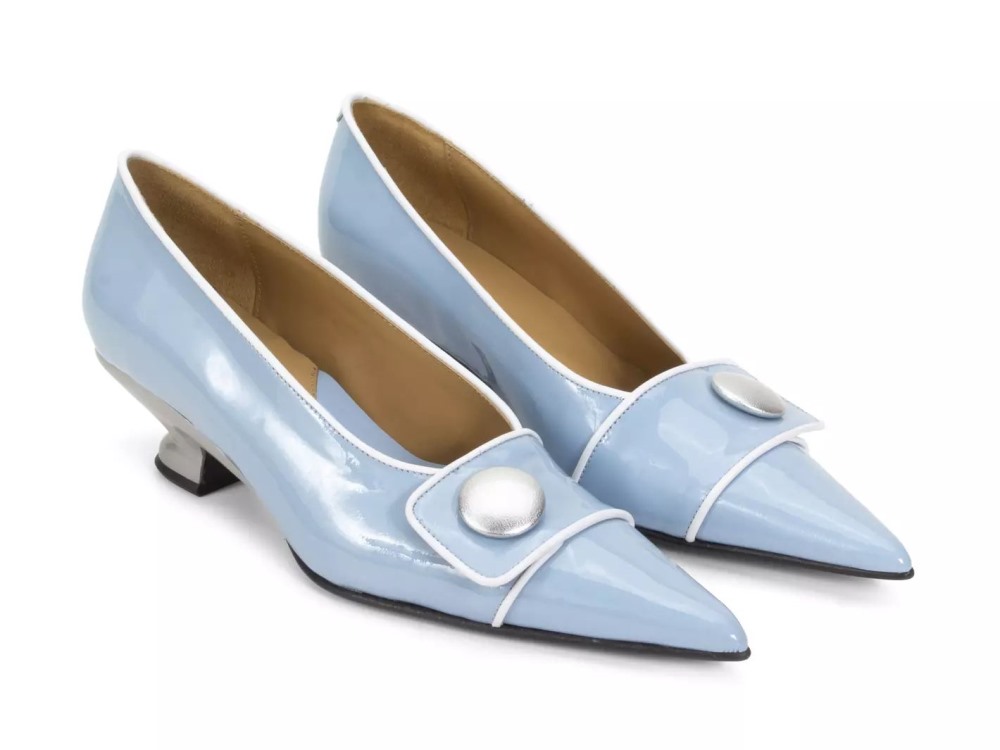 John Fluevog Naura - Blue | Elegant Pumps with a Button