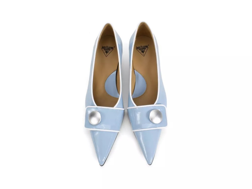 John Fluevog Naura - Blue | Elegant Pumps with a Button