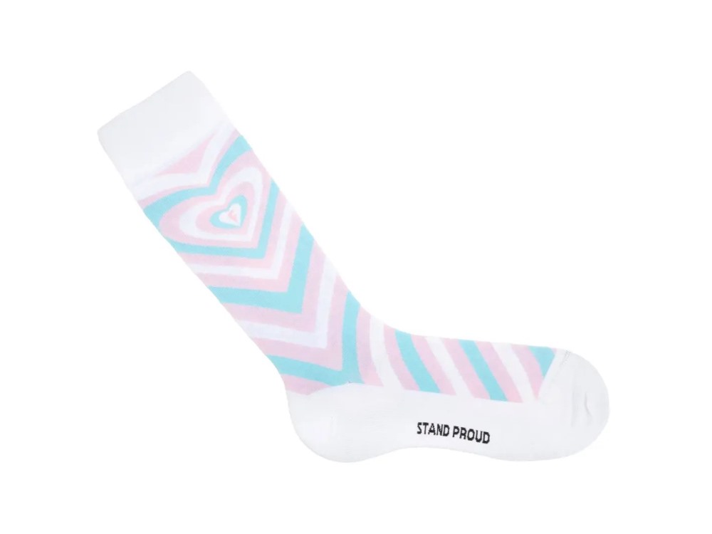 John Fluevog Baobao Vog Socks - White/Pink | Radiating Heart Socks