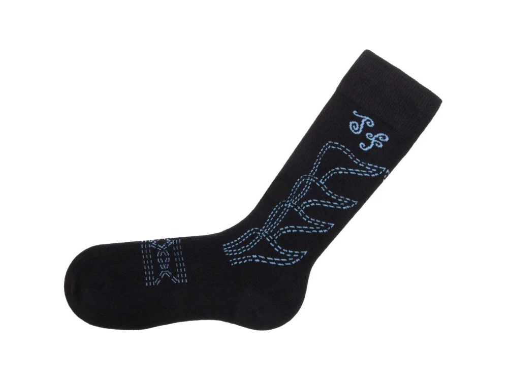 John Fluevog Indy Vog Socks - Black/Blue | Western Boot Knee-High Socks