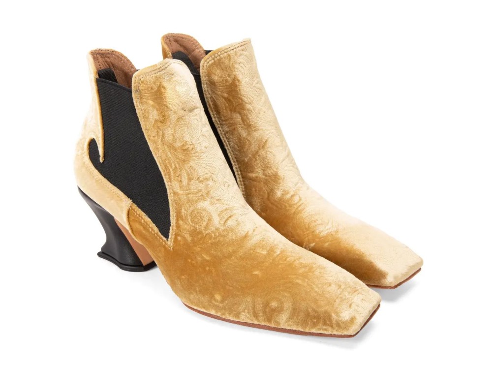 John Fluevog Baroness - Gold Velvet | Square-Toe Chelsea Boots