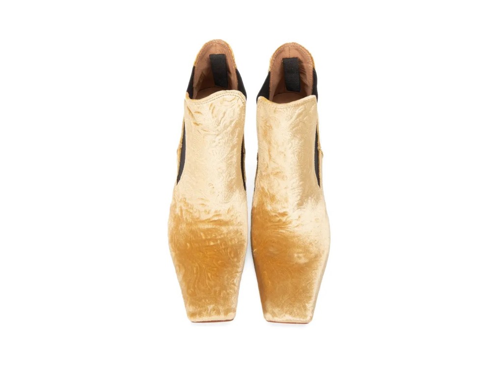 John Fluevog Baroness - Gold Velvet | Square-Toe Chelsea Boots