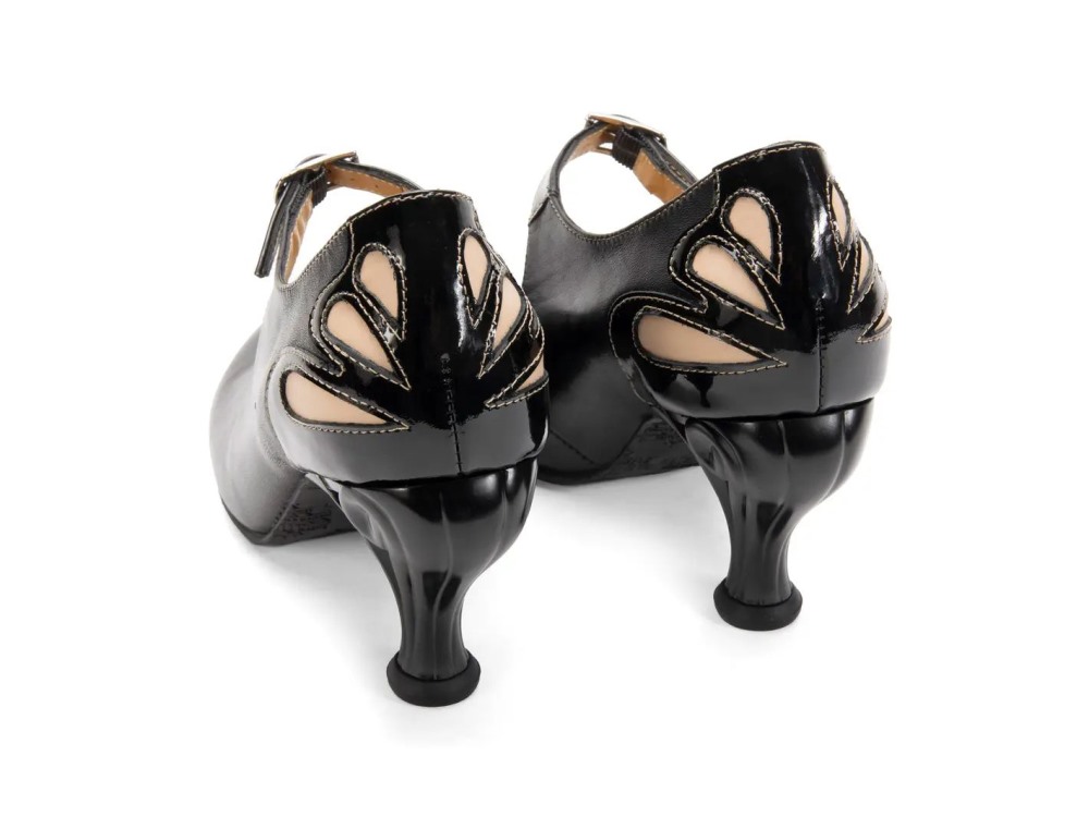 John Fluevog Intergalactic - Black/Beige | Skinny-Strap Mary Jane Heels