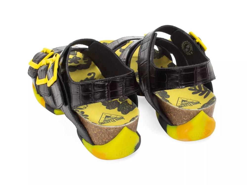 John Fluevog Elsie - Black Yellow | Strappy Buckled Sandals