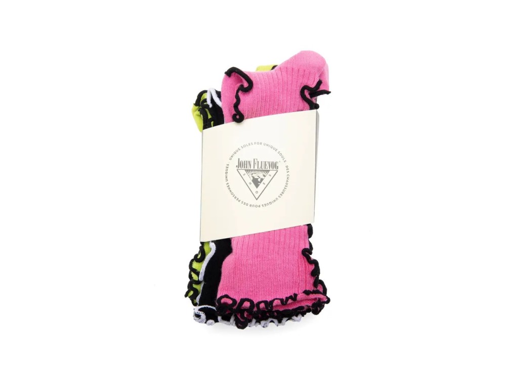 John Fluevog Layla Luna Socks (3-Pack) - Black/Pink/Green | 3-Pack Ripple Socks