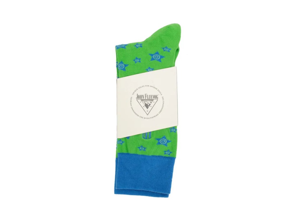 John Fluevog Potato Vog Socks - Green/Blue | Star swirl sock