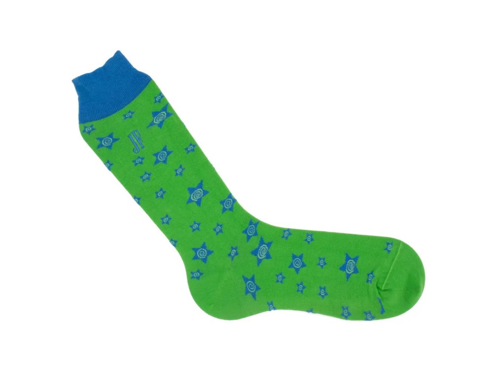 John Fluevog Potato Vog Socks - Green/Blue | Star swirl sock