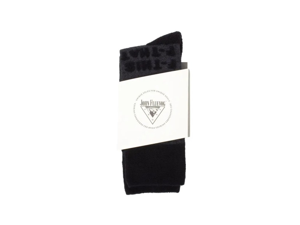 John Fluevog Leo - Black | Textured Socks with Raised Lettering