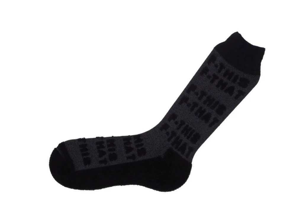 John Fluevog Leo - Black | Textured Socks with Raised Lettering