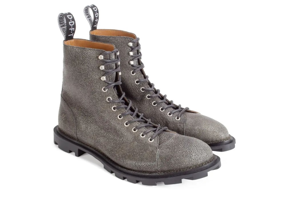 John Fluevog Sixfields - Grey Pebble Brush Off | Lace-Up Combat Boots