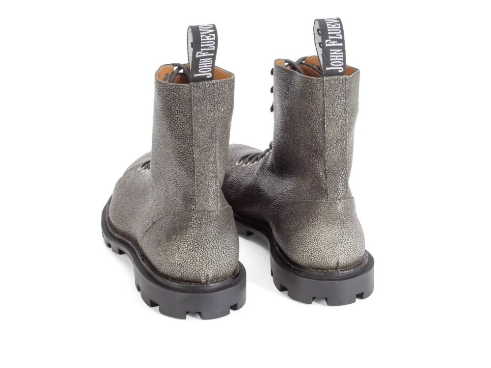 John Fluevog Sixfields - Grey Pebble Brush Off | Lace-Up Combat Boots