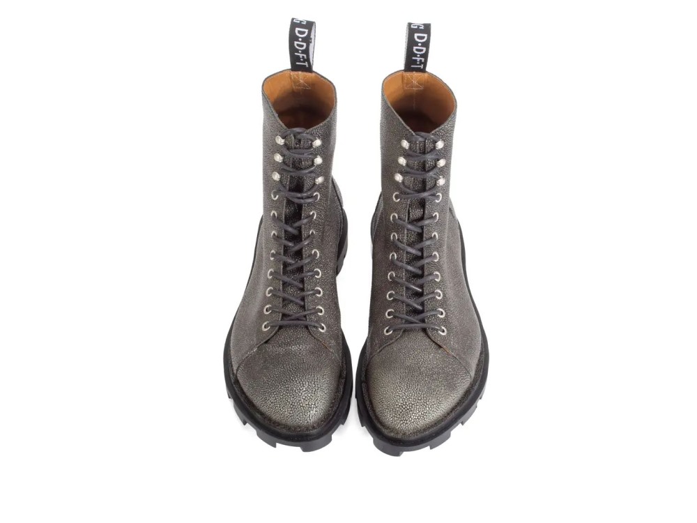 John Fluevog Sixfields - Grey Pebble Brush Off | Lace-Up Combat Boots