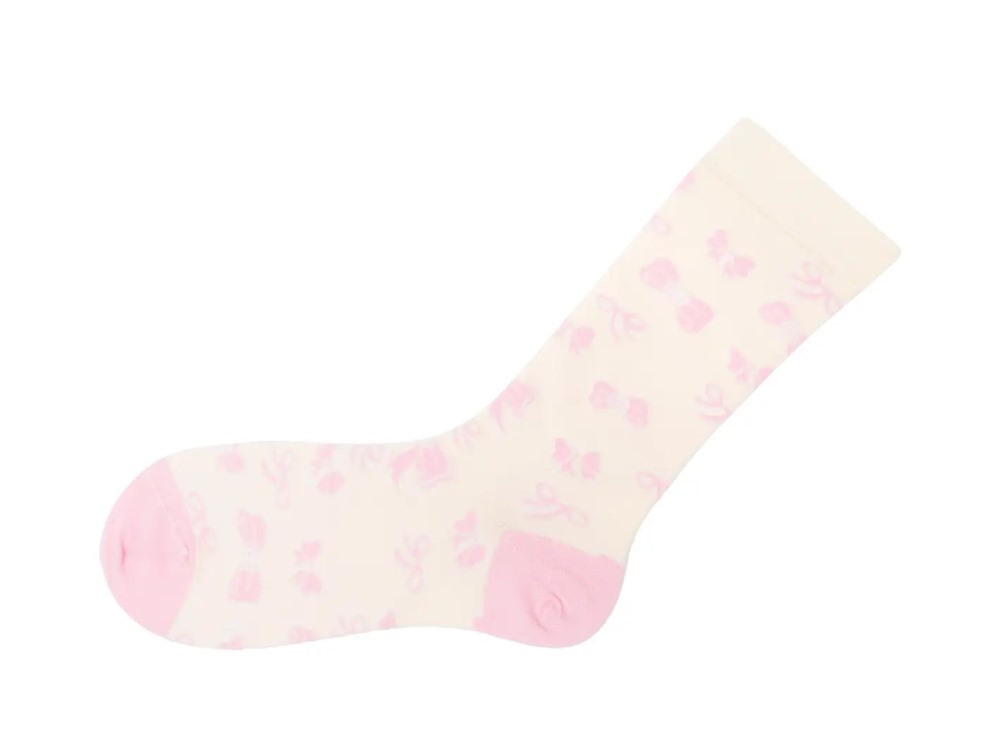 John Fluevog Boopy Vog Socks - Cream/Pink | Chaussette à motif de boucles assorties
