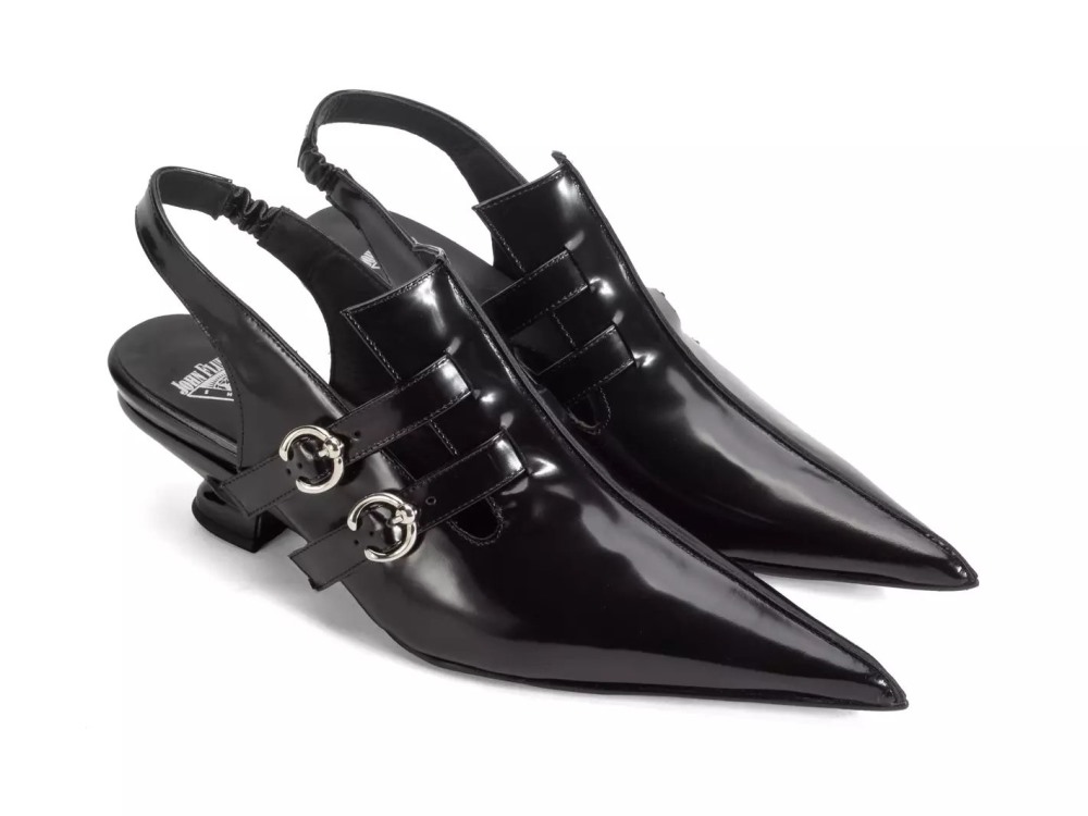 John Fluevog Rhonda - Black | Double Buckle Slingback Heels