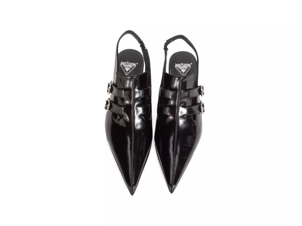 John Fluevog Rhonda - Black | Double Buckle Slingback Heels