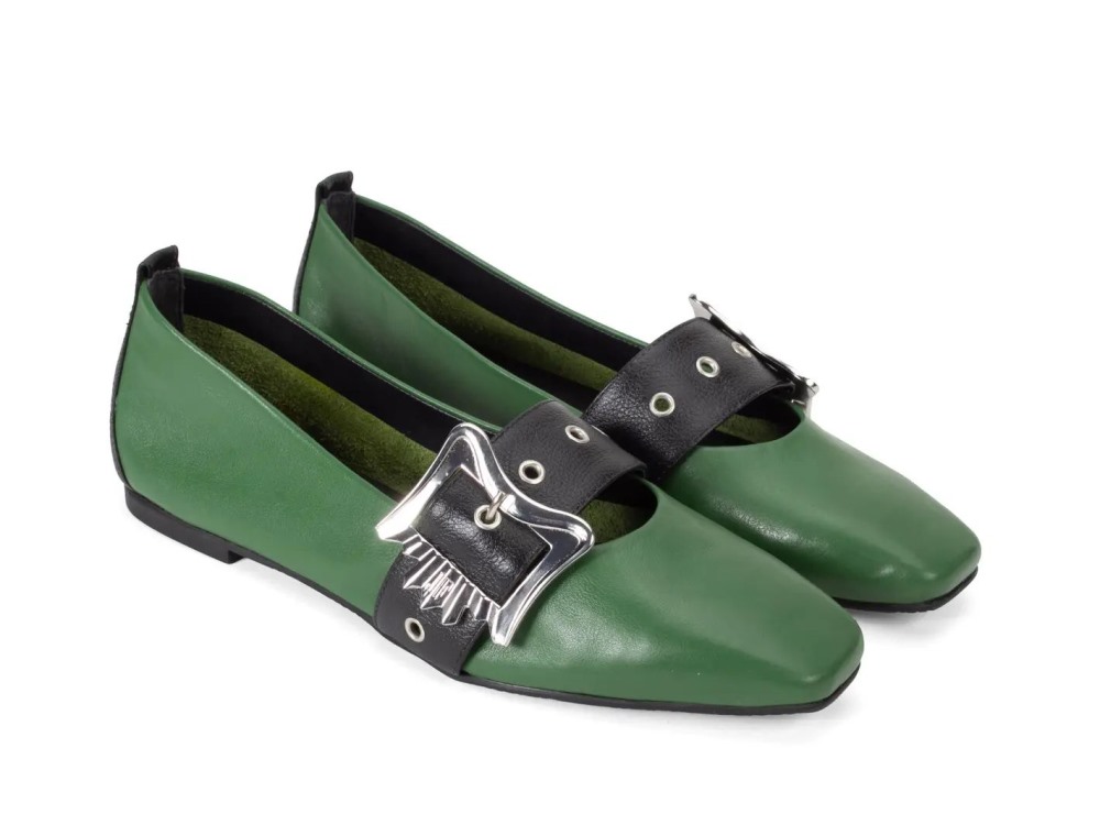 John Fluevog Misty - Green/Black | Slip-On Mary Jane Flats