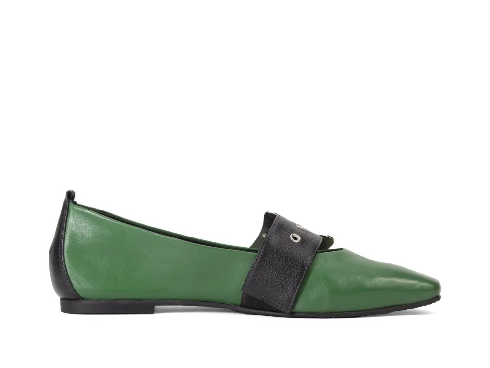 John Fluevog Misty - Green/Black | Slip-On Mary Jane Flats