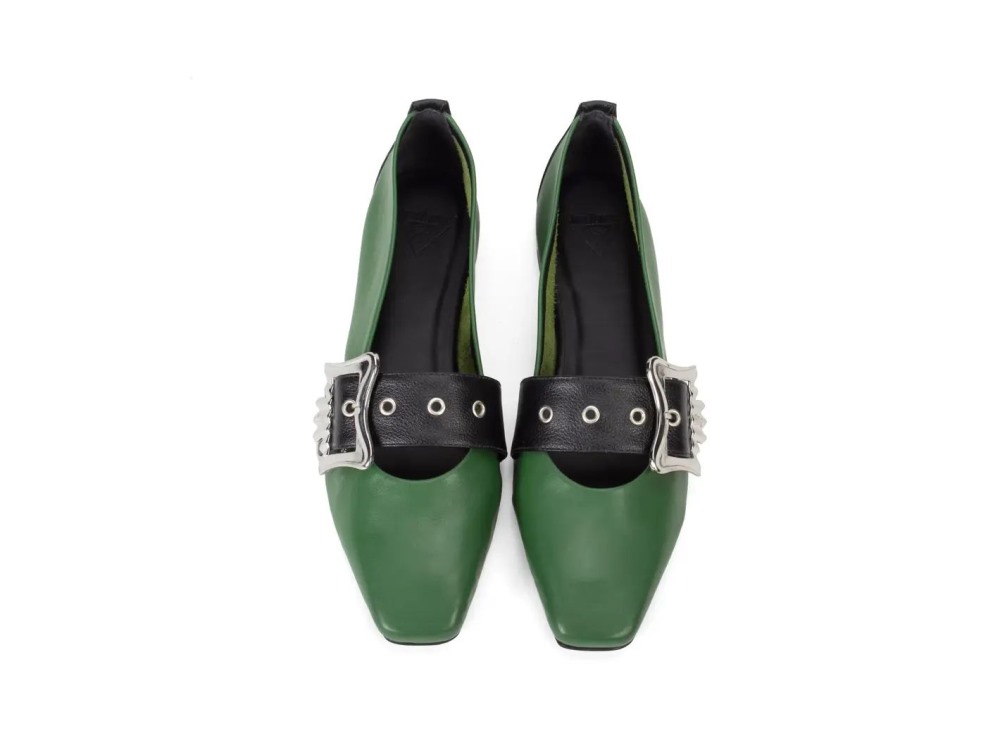 John Fluevog Misty - Green/Black | Slip-On Mary Jane Flats