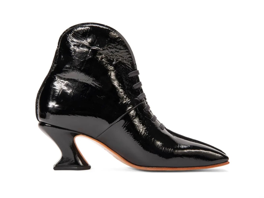 John Fluevog Glory - Patent Black Croc | Lace-Up Ankle Boots