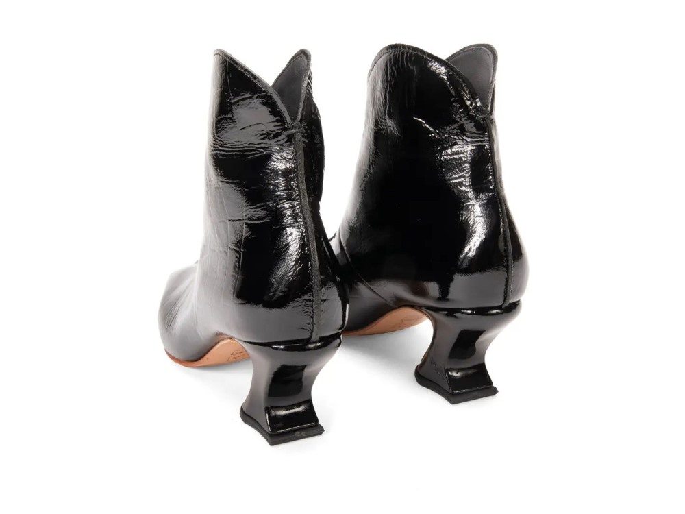 John Fluevog Glory - Patent Black Croc | Lace-Up Ankle Boots