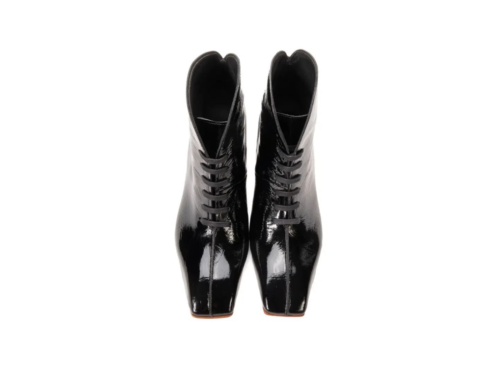 John Fluevog Glory - Patent Black Croc | Lace-Up Ankle Boots