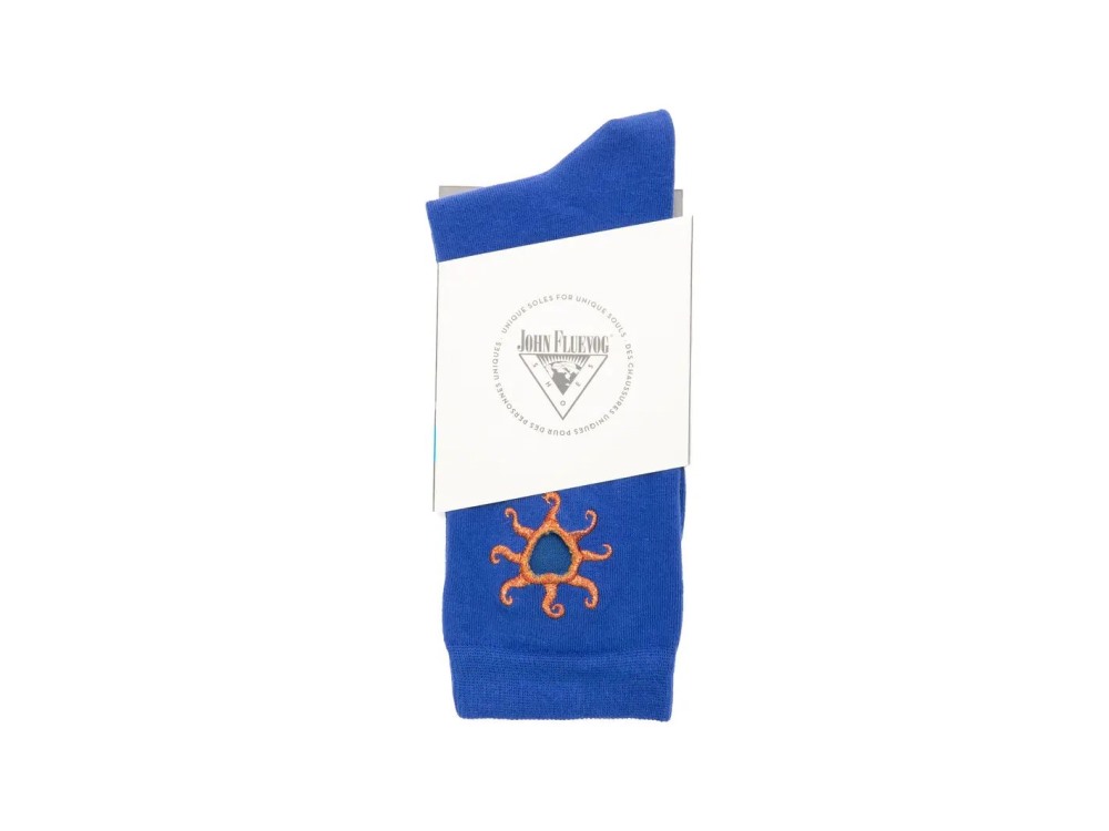 John Fluevog Rainy Vog Socks - Blue/Orange | Socks With Cutout Design