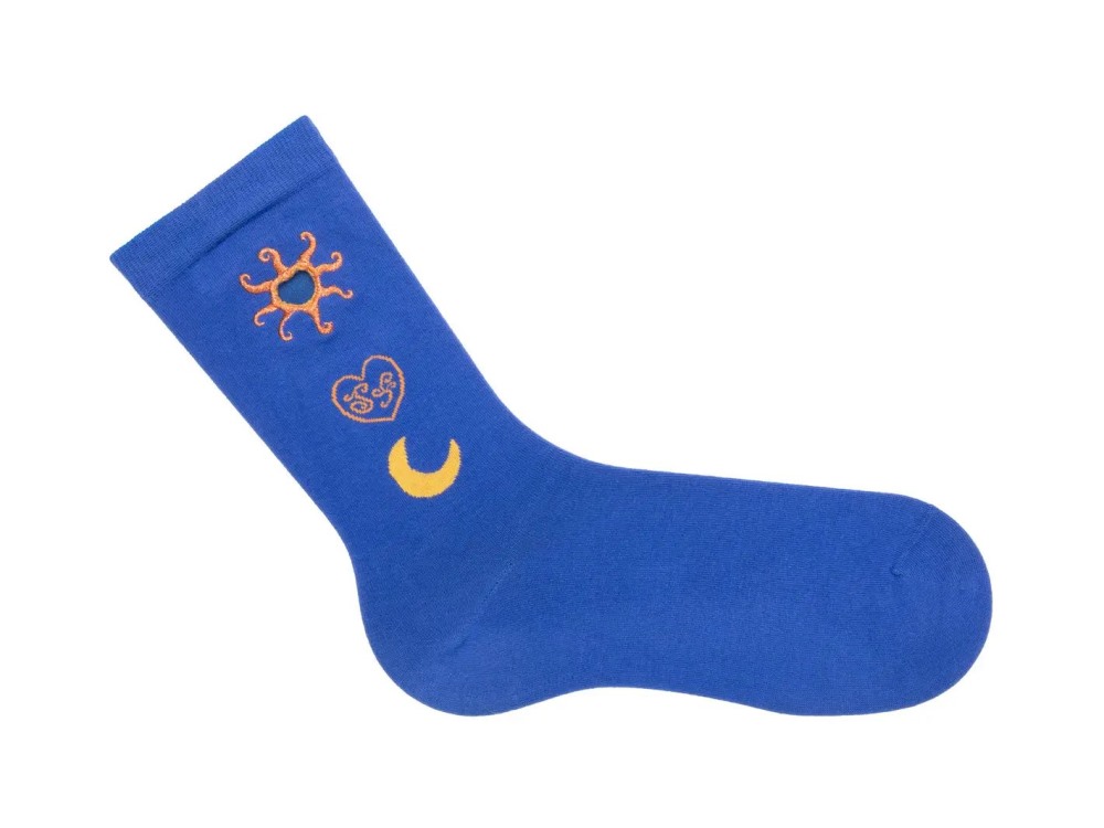 John Fluevog Rainy Vog Socks - Blue/Orange | Socks With Cutout Design