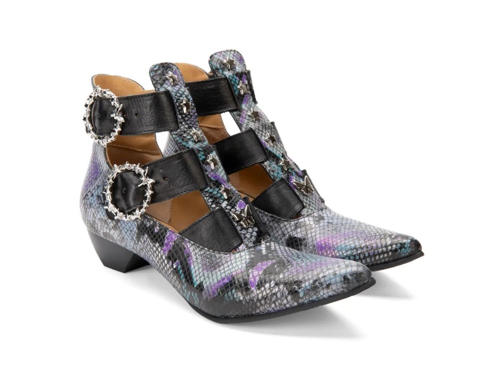 John Fluevog Tammi Rose - Multi Snake | Strappy Ankle Booties