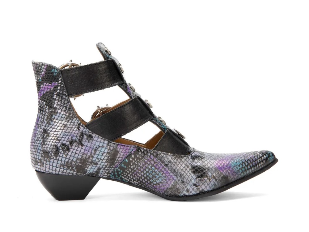 John Fluevog Tammi Rose - Multi Snake | Strappy Ankle Booties