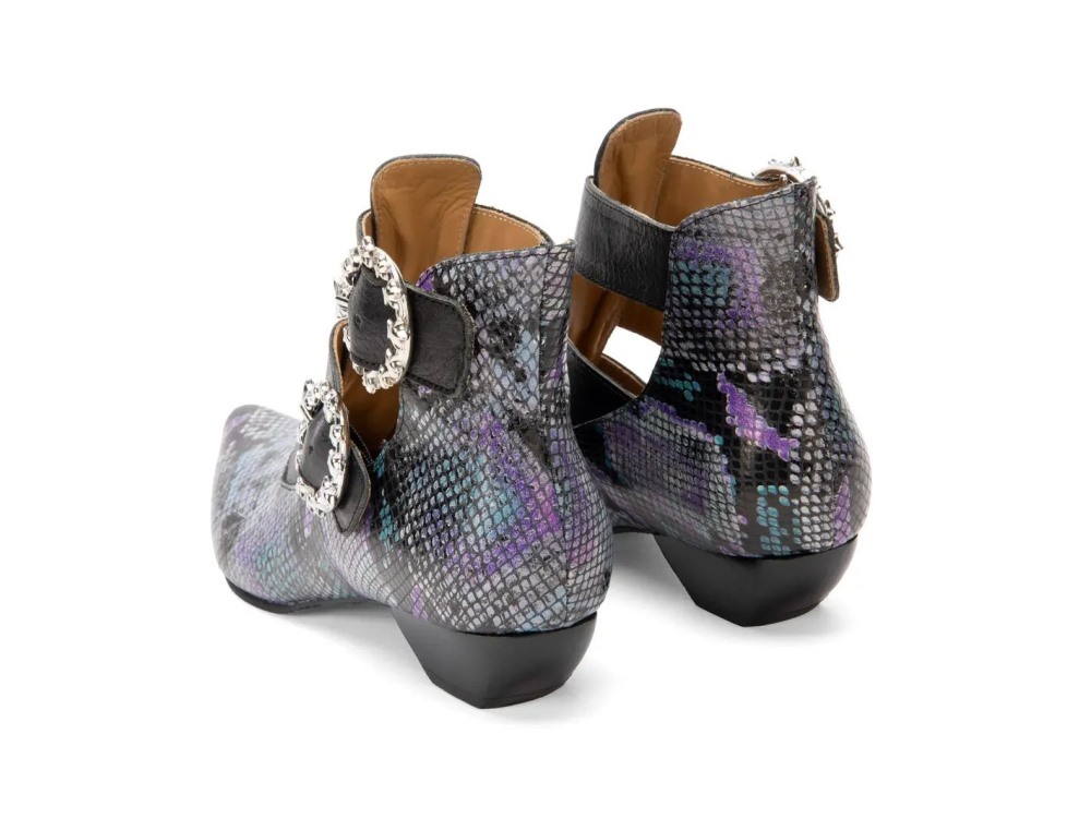 John Fluevog Tammi Rose - Multi Snake | Strappy Ankle Booties