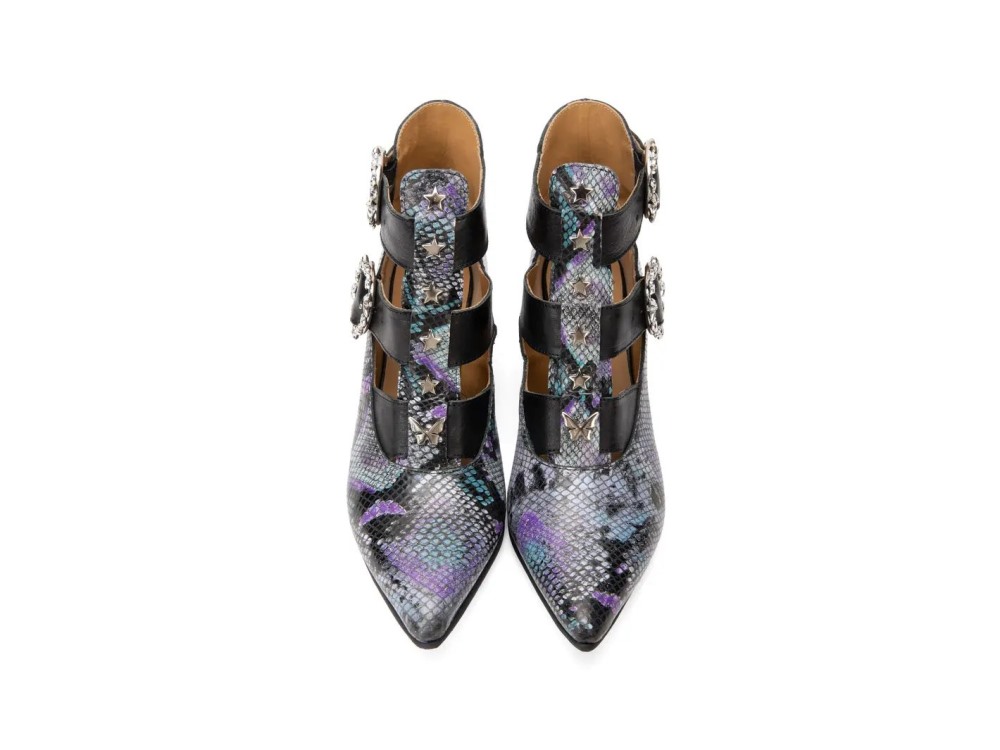 John Fluevog Tammi Rose - Multi Snake | Strappy Ankle Booties