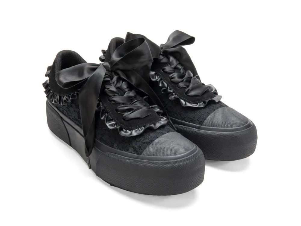 John Fluevog Cane - Black | Lace-Up Shoes with Ruffles