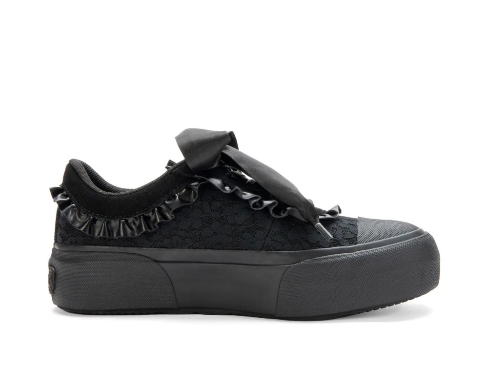 John Fluevog Cane - Black | Lace-Up Shoes with Ruffles