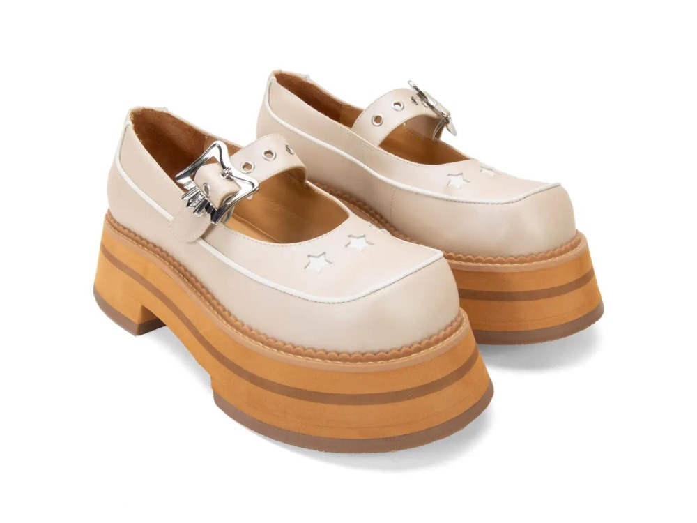 John Fluevog FV3 - Beige | Vintage-Style Mary Janes