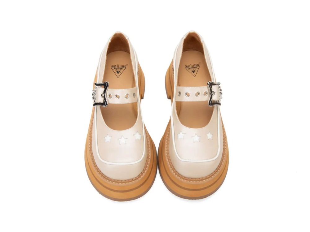 John Fluevog FV3 - Beige | Vintage-Style Mary Janes