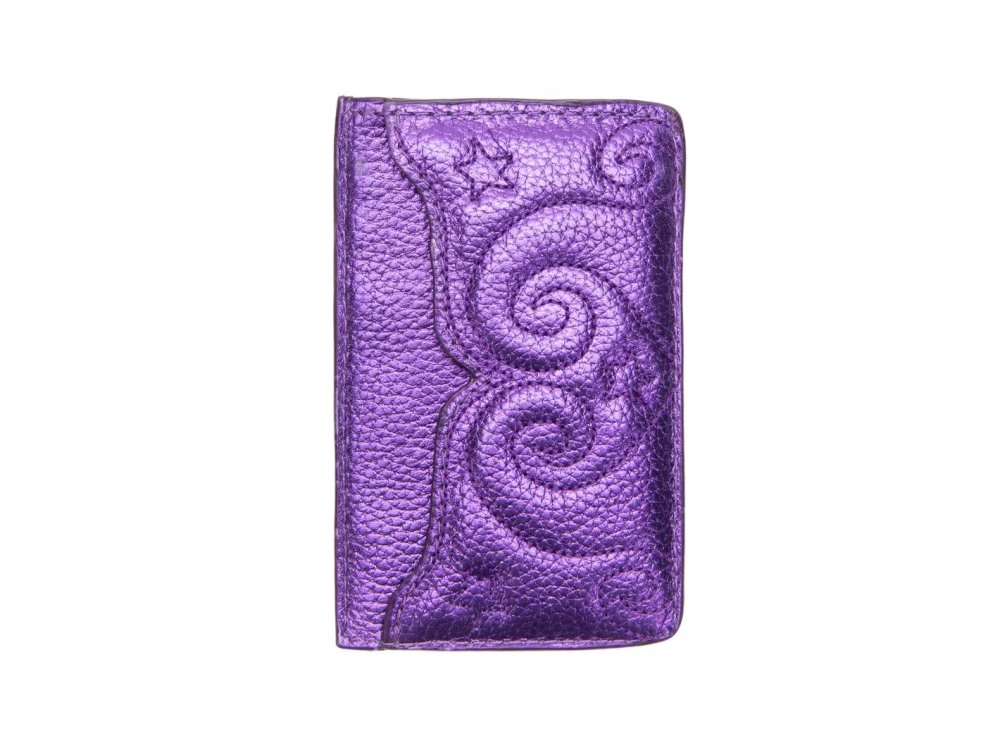 John Fluevog Bippo - Purple Metallic | Puffy Embroidered Cardholder
