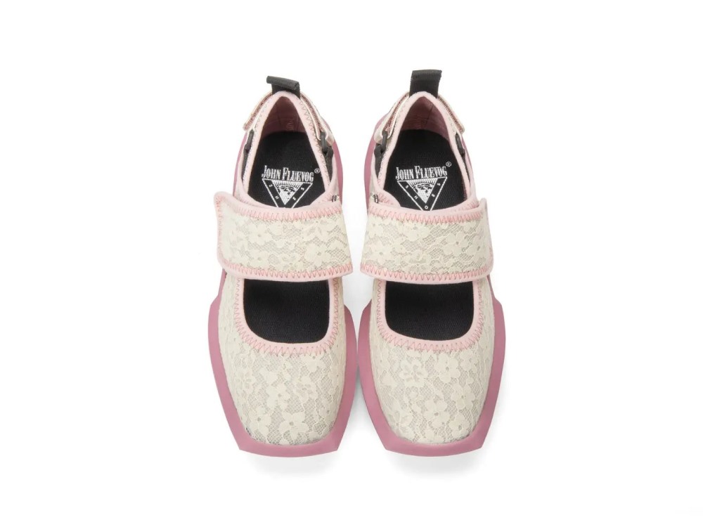 John Fluevog Blair - Pink/Cream Vegan | Velcro Mary Jane Shoes