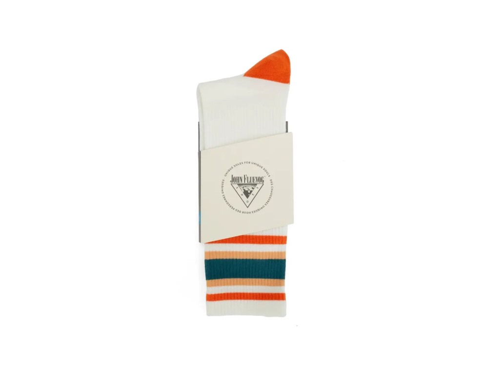 John Fluevog Anchor - Off White/Orange | Graphic varsity sock