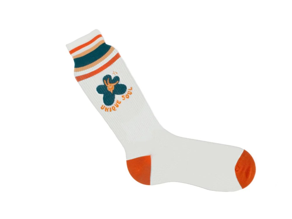 John Fluevog Anchor - Off White/Orange | Graphic varsity sock