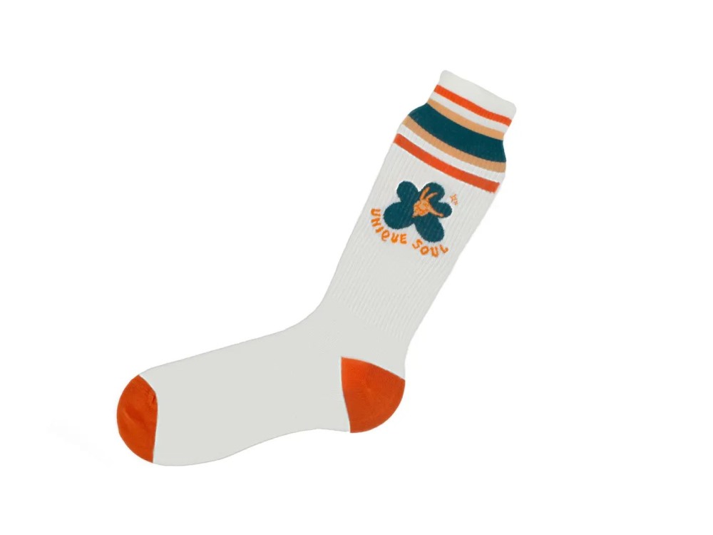 John Fluevog Anchor - Off White/Orange | Graphic varsity sock