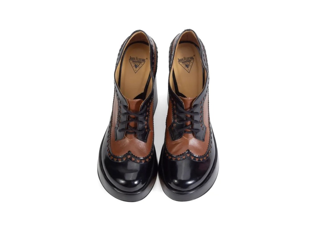 John Fluevog Meraki - Black/Brown | Brogue Platform Heels