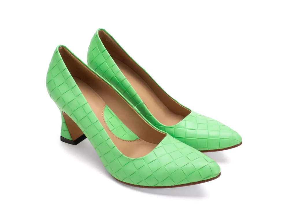 John Fluevog Desmond - Green | Angular Mid Heel Pumps