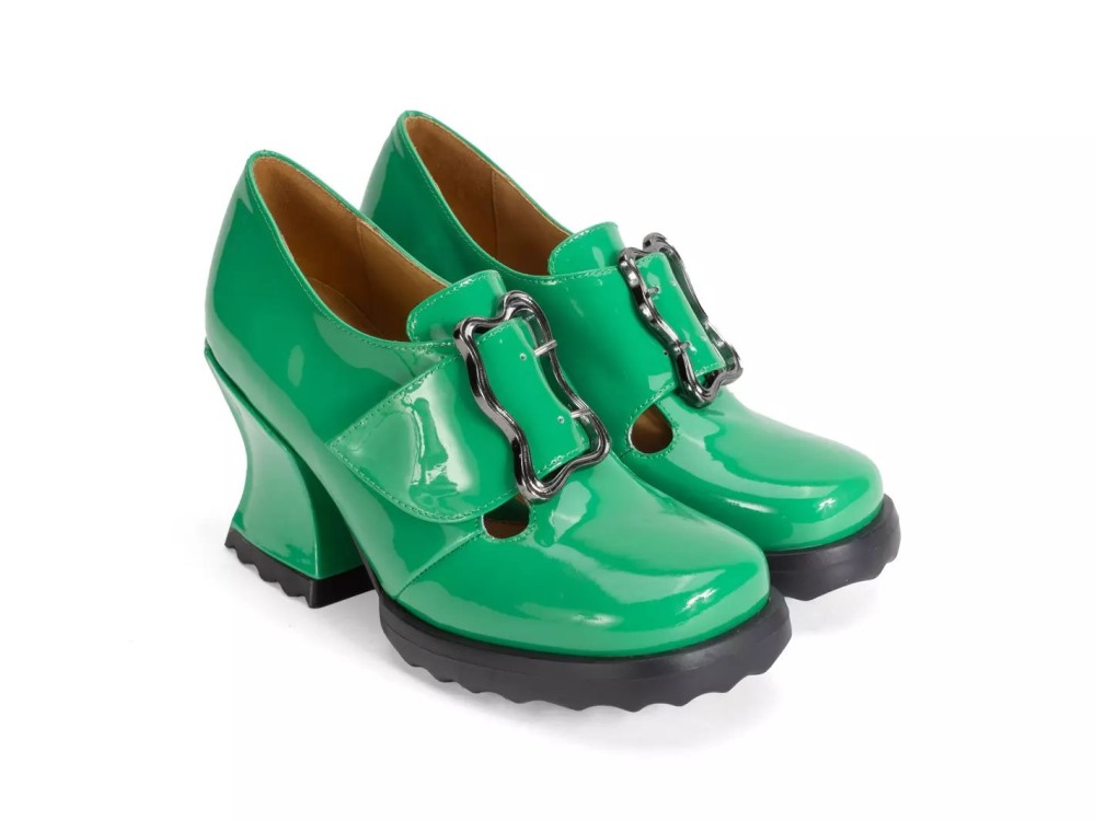 John Fluevog Sosta - Green | Mary Jane Heels with a Buckle