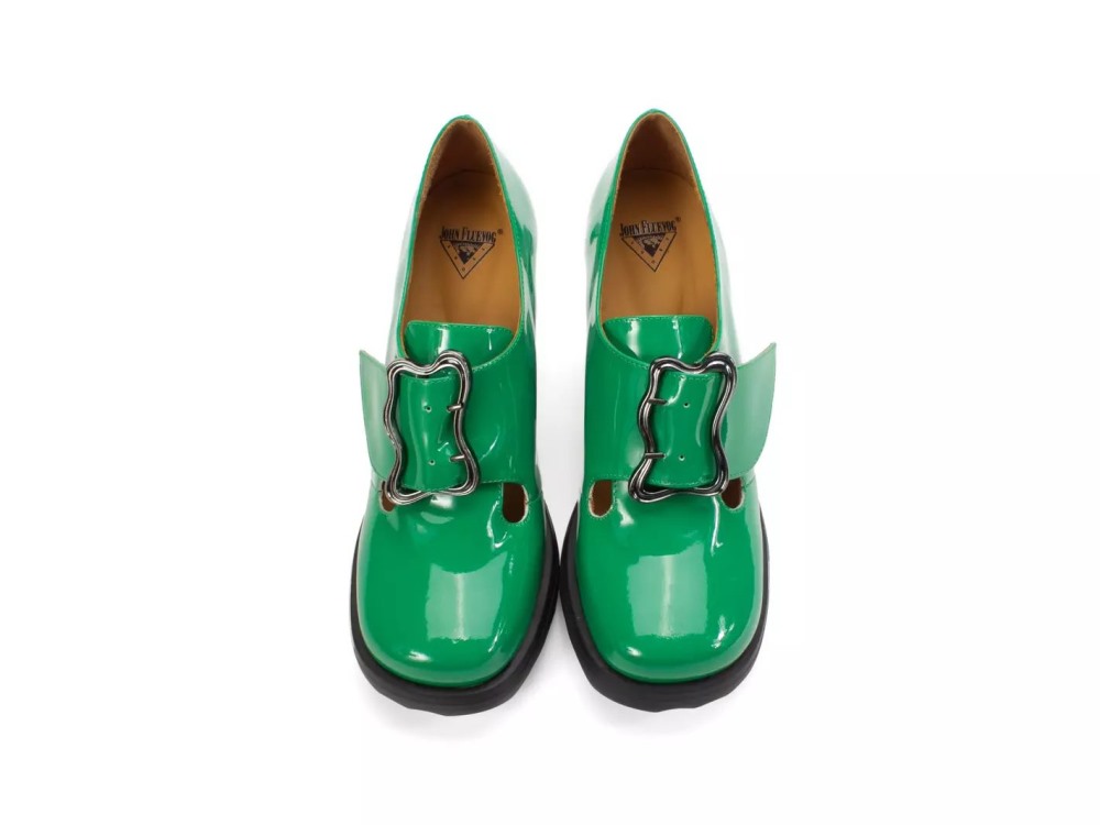 John Fluevog Sosta - Green | Mary Jane Heels with a Buckle