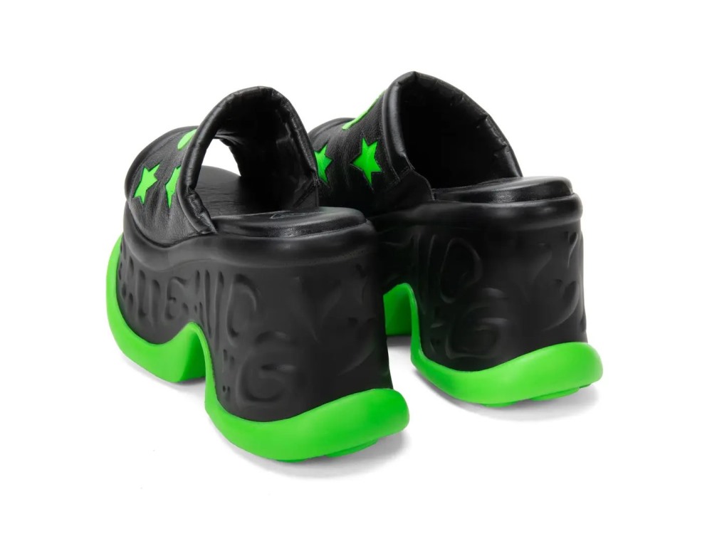 John Fluevog Coreena - Black/Green | Platform Slide Sandals