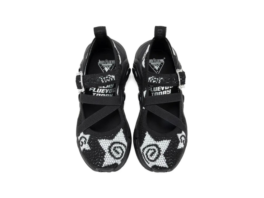 John Fluevog Swift Star - Black/White | Mesh Mary Jane Sneakers