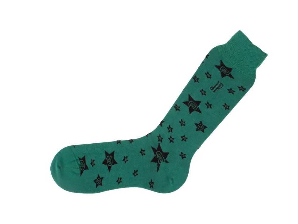 John Fluevog Potato Vog Socks - Green/Black | Star swirl sock